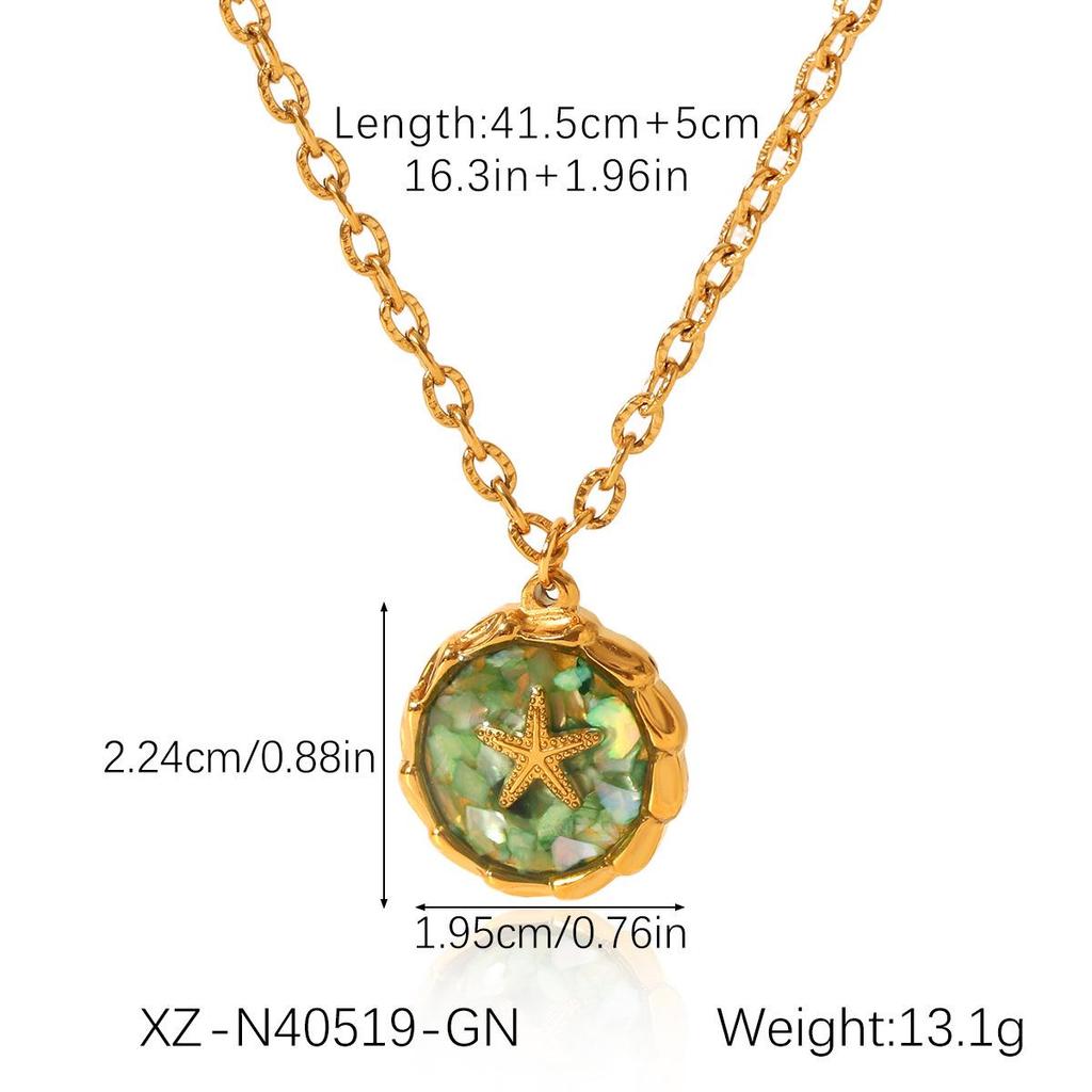 European & American Ocean-Style Stainless Steel Necklace with Epoxy Seashell Pendant for Women.