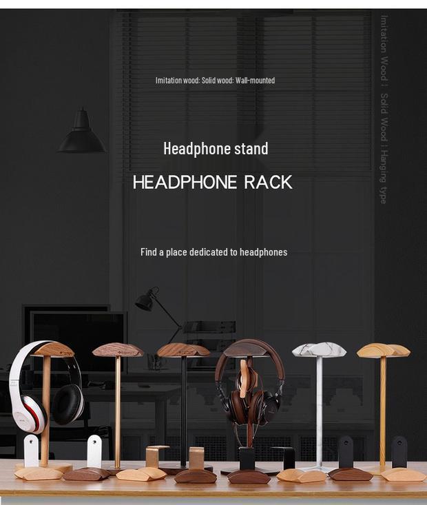 Solid Black Walnut Over-Ear Headphone Stand - Simple Wooden Display Hanger
