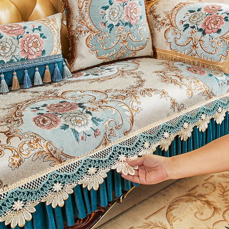 Luxury European Sofa Cushion Anti-slip Couch Covers for Living Room Jacquard Embroidery Sofa Cover Seat Cushion Back Cover Towel