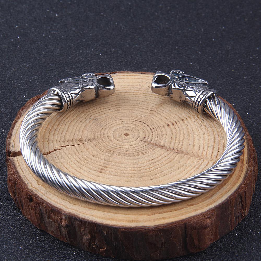 Viking Odin Raven Brățară Manșetă din oțel inoxidabil Accesoriu scandinav autentic pentru bărbați și femei