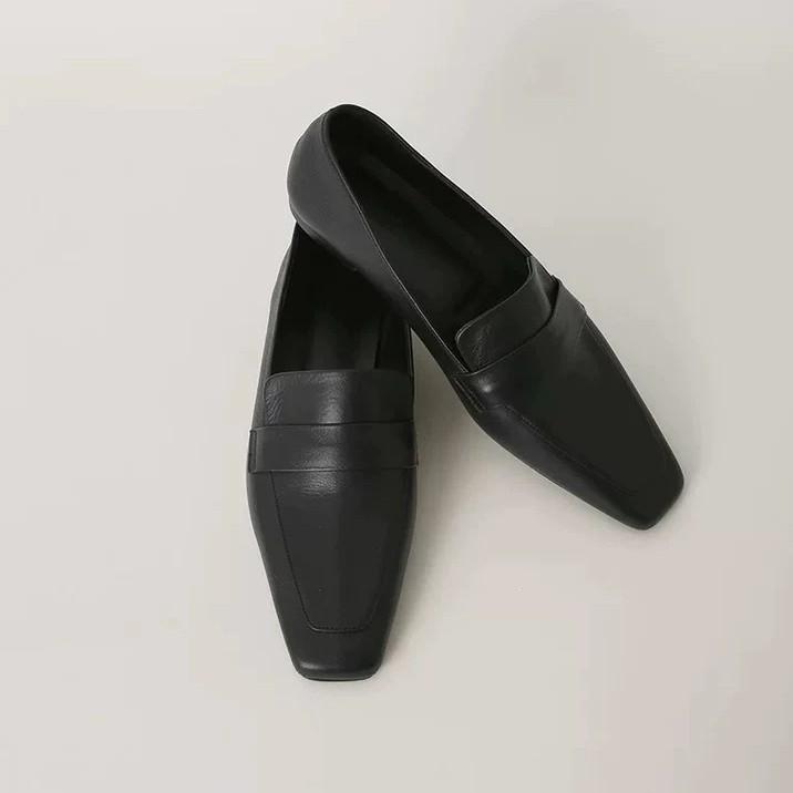 Cowhide version~ retro simple style square head flat-bottomed commuter shoes single shoes women's 2025 versatile small leather shoes loafers