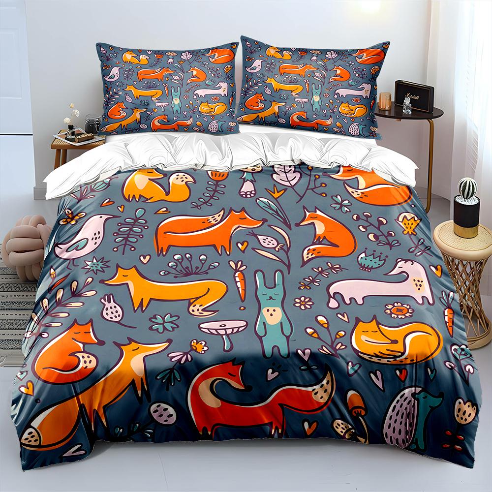 Tiere und Natur Illustration Druck Bettwäsche Set 1 Bettbezug 2 Kissenbezüge für Erwachsene und Kinder Luxus Geschenk Full Size
