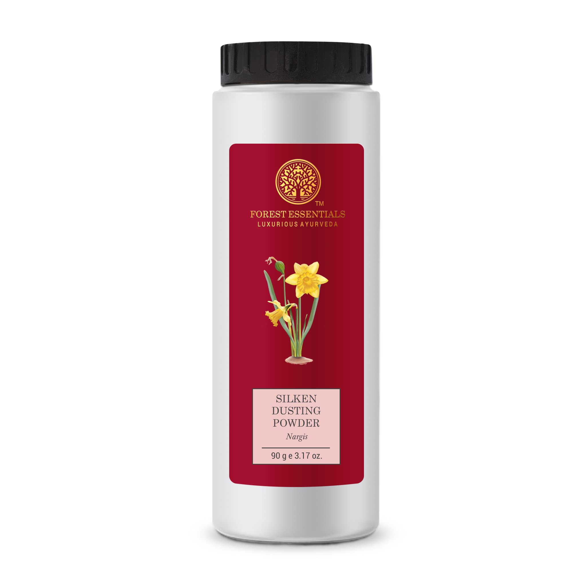 Forest Essentials Silken Dusting Powder Nargis | Natural Body Powder with Nargis Essential Oil | Corn Starch with Cocoa Butter | Leaves Skin Fresh,