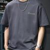 Men's 100% pure cotton summer loose size simple letter printed casual and comfortable round neck short sleeved T-shirt top