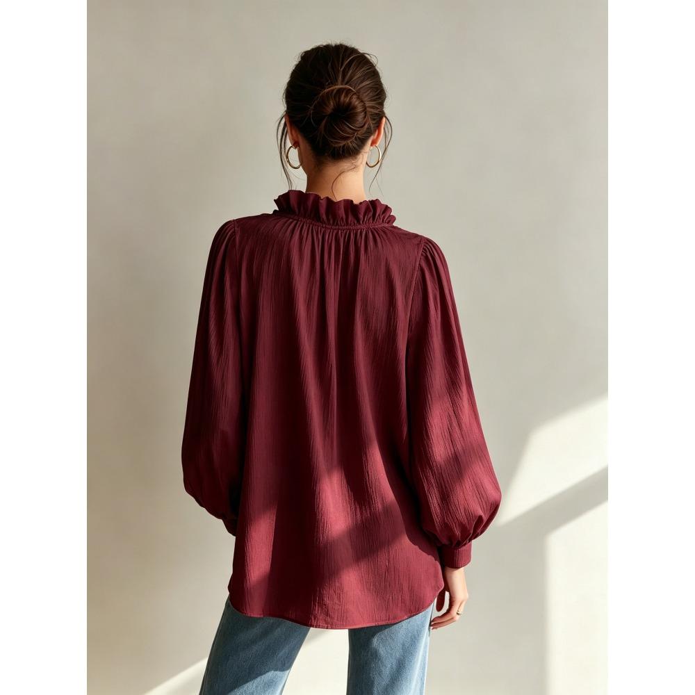 New Arrival Women’s V-neck Ruffled Long-sleeved Loose-fit Casual Shirt Top