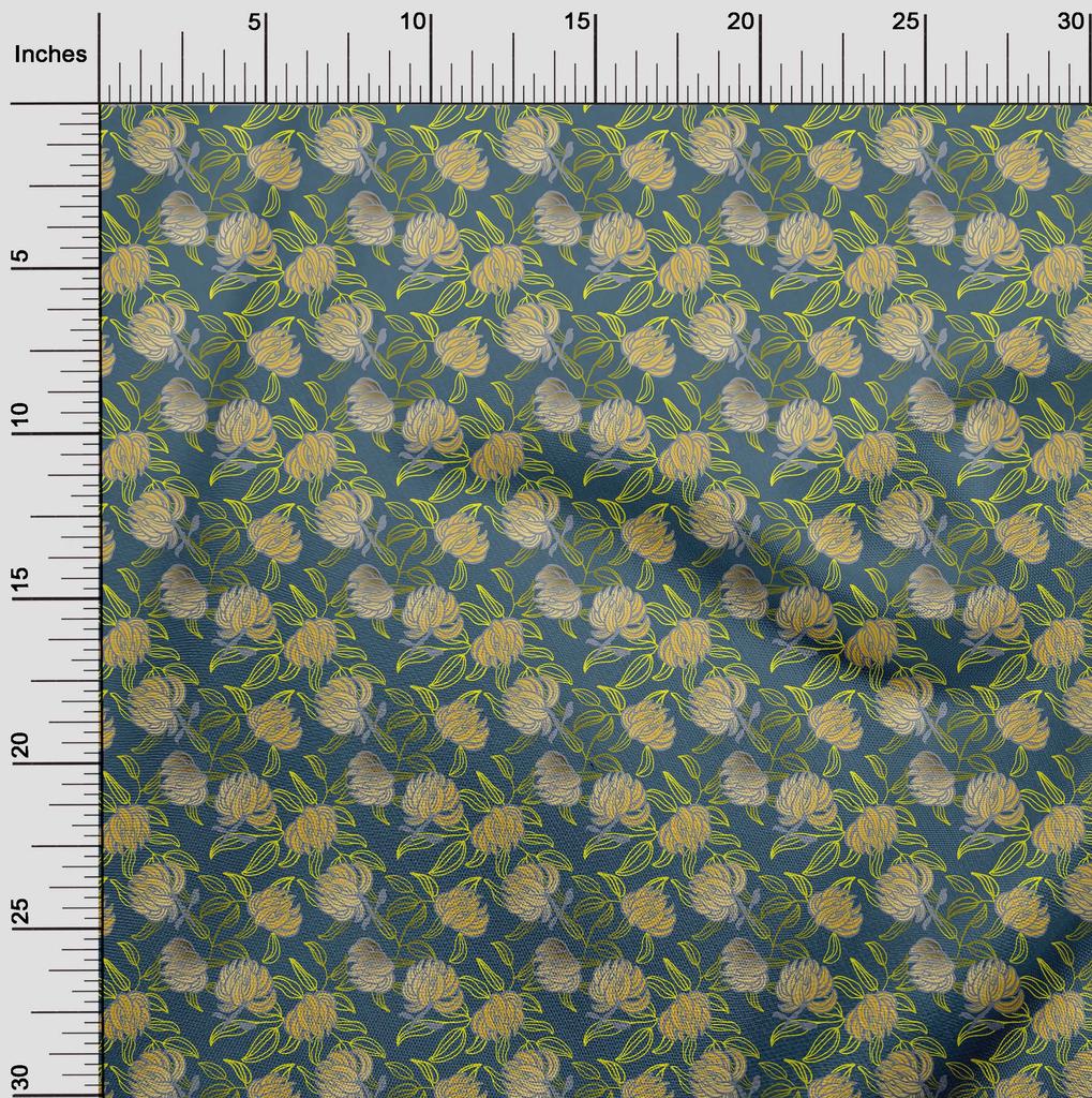 oneOone Cotton Flex Medium Blue Fabric Leaves Craft Projects Decor Fabric Printed By The Yard 40 Inch