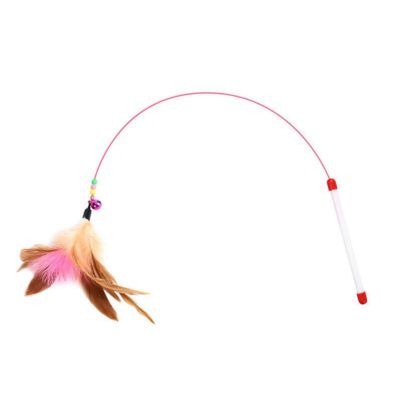 

Multicolor Steel Wire Cat Teaser with Feather & Bell - Interactive & Durable with Replaceable Head