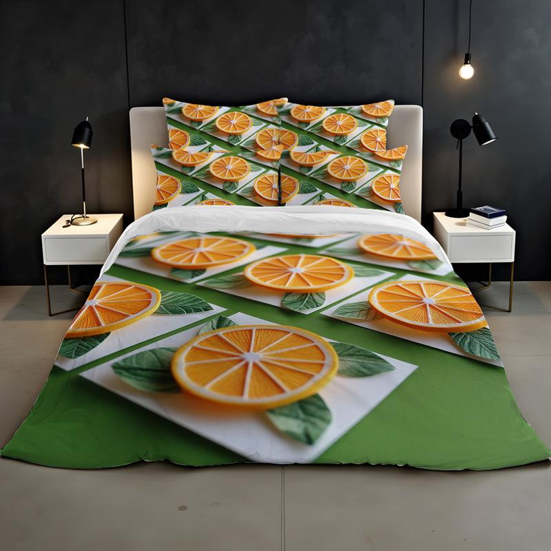 3D Digital Printing Bedding Two Or Three Piece Fruit Orange Polyester Quilt Cover