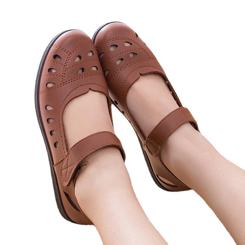 Baotou hollow soft-soled shoes single shoes spring comfortable flat-soled women's shoes hole sandals new models for the elderly