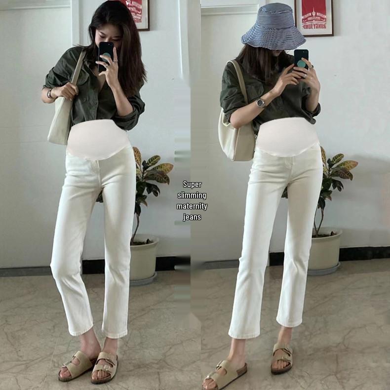 2026 Spring/Summer Slimming White Maternity Cropped Cigarette Jeans 2XL