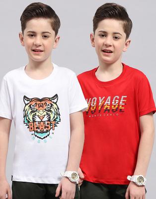 Red/White Printed Round Neck T-Shirt 2 Pc