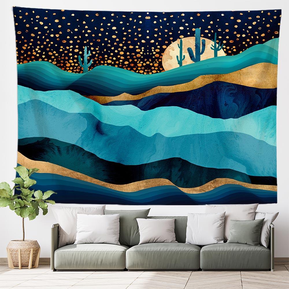 

Эстетический абстрактный окрашенный горный лесной гобелен пейзаж настенный ковер натуральный горный закат гобелен 100X75CM