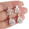 Huaya Sweet Pear-Shaped Teardrop Zircon Bridal Earrings for Weddings and Parties.