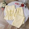Women's Casual Sweet Set Summer Solid Color Striped Vest and Loose Pants Set with Lace-Up Closure