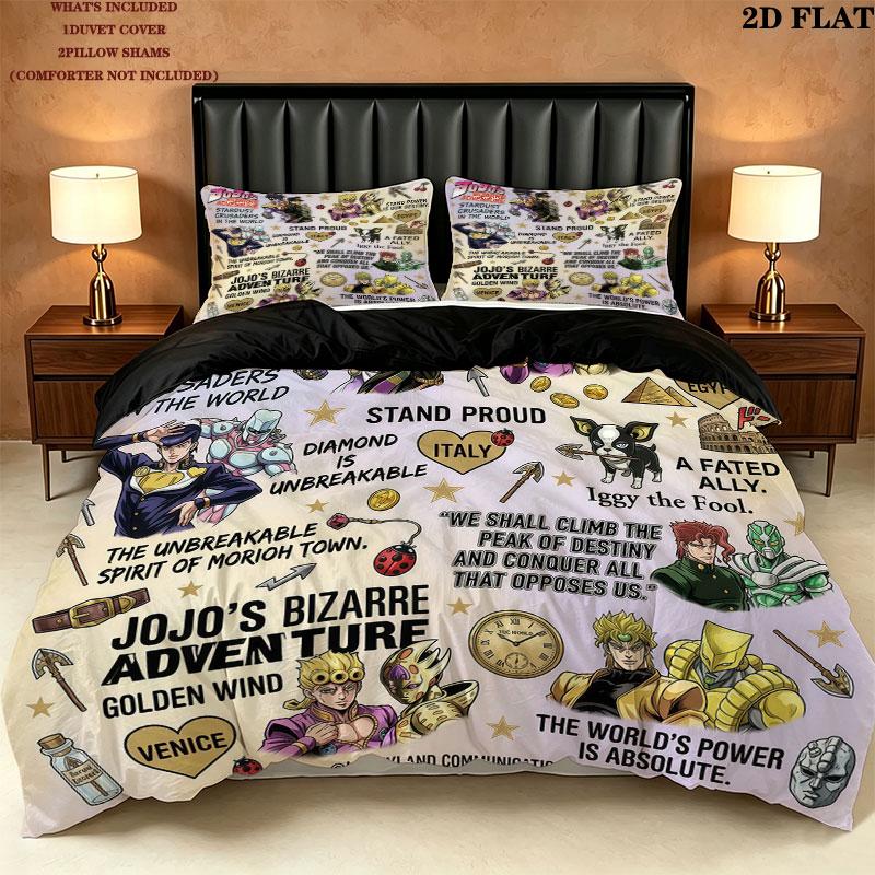 Jojos Bizarre Adventure Set Copripiumino Trapuntato Federe Regalo di Compleanno per la Casa(1 * copripiumino + 2 * federa, senza nucleo)