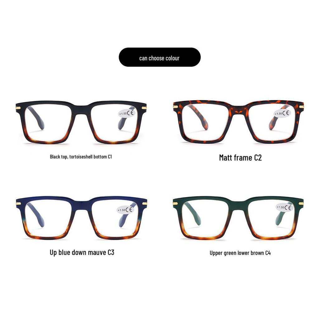 B24009 Unisex Square Reading Glasses with Fashionable Nail Design and Anti-slip Groove Temples