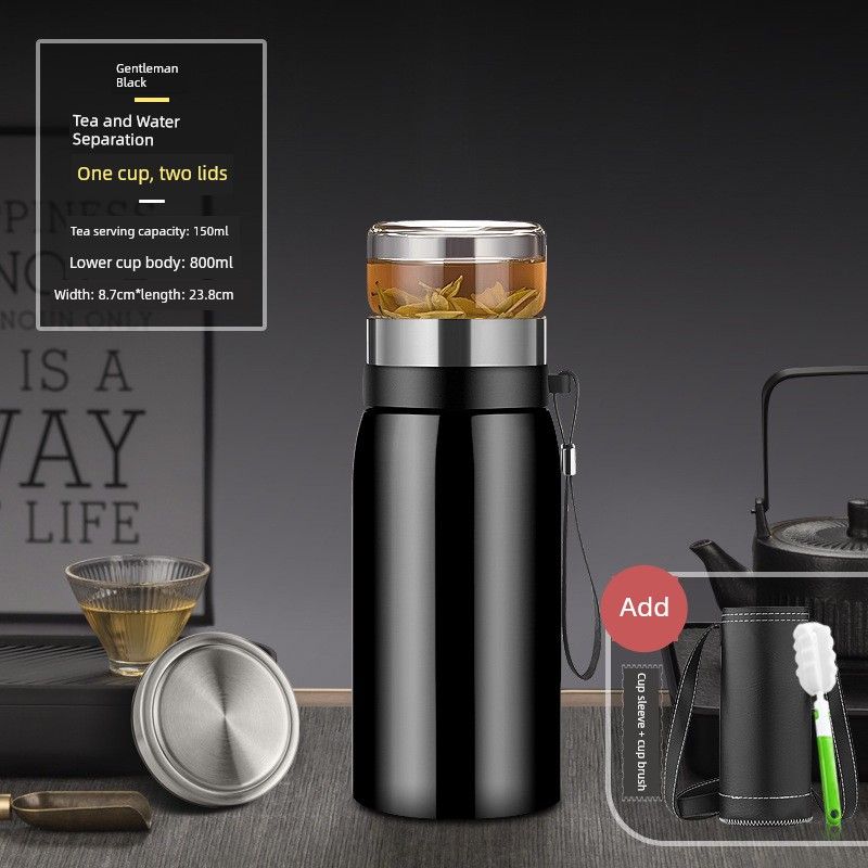 Large-Capacity Thermos Cup for Men, High-End Portable Stainless Steel Water Cup, Large Tea-Water Separation Tea Cup for Personal Use