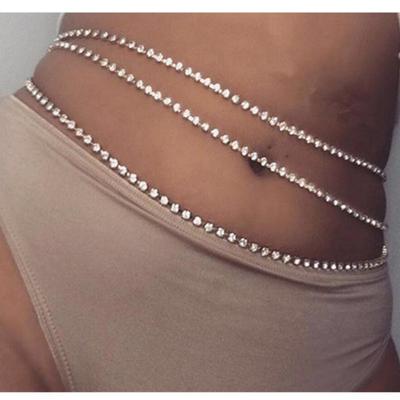 New Product Sparkling Full Diamond Waist Chain Three-layer & Single-layer, Diamond Waist Jewelry Women 0198