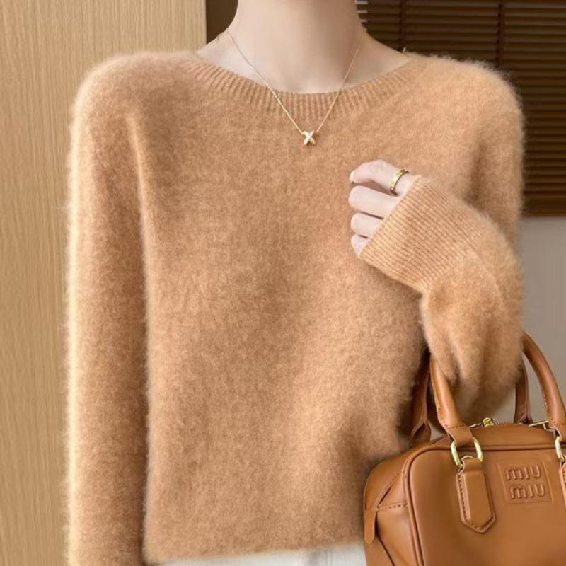 Pierwsza linia Gotowa do noszenia Bezszwowe Pulowery Jesień Zima Nowy Krótki Damski Okrągły Dekolt Luźny Bazowy Sweter Dzianinowy