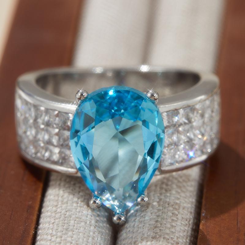 Luxury Sparkling Teardrop Set Zirconia Ring, Women s Exquisite Fashion Wedding Banquet  Accessories Gifts 7