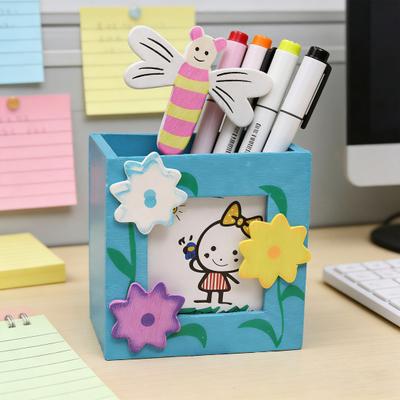 Pen Holder with Note And Photo Holder Wood Desk Organizer for Pens Rulers Scissors Cute Animal Design Large Capacity Pencil Holder
