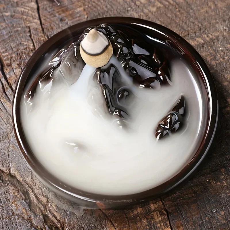 1pc Incense Burner Ceramic Alpine Flow Water Inverted Incense Burner Creative Backflow Incense Burner Ornament Without Incense