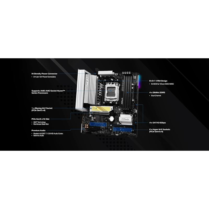 ASRock Motherboard B850M Pro RS WiFi AMD Ryzen 9000 / 8000 7000 Series CPU (Soket AM5) Correspondence DDR5 Micro ATX [Domestic Authorized Distributor