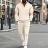 New Autumn Winter American Style Men Waffle Knit Half Zip Stand Collar Long Sleeve Sweatshirt Casual 2 Piece Set