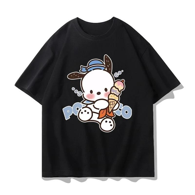 Mini New Pochacco Cartoon Tshirt Summer Sanrio Surround Womens and Unisexs Cotton Tshirt YK Loose Casual Short Sleeve Top