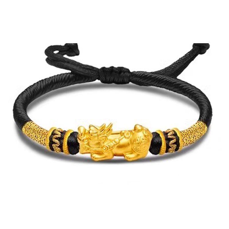 

Shenzhen Shuibei Gold-Wrapped Silver Yuan Money Beads Bracelet Lucky Beads Couple Woven Hand Strap Birth Year Gifts for Men and Women Pi Xiu Black Rope [Small Edition] [About 1.25g]]
