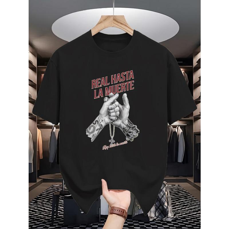 

European sizes Men s Summer Short-sleeved T-shirts, Fashionable and Trendy Printed Men s Bottoming Shirts 4XL чорний