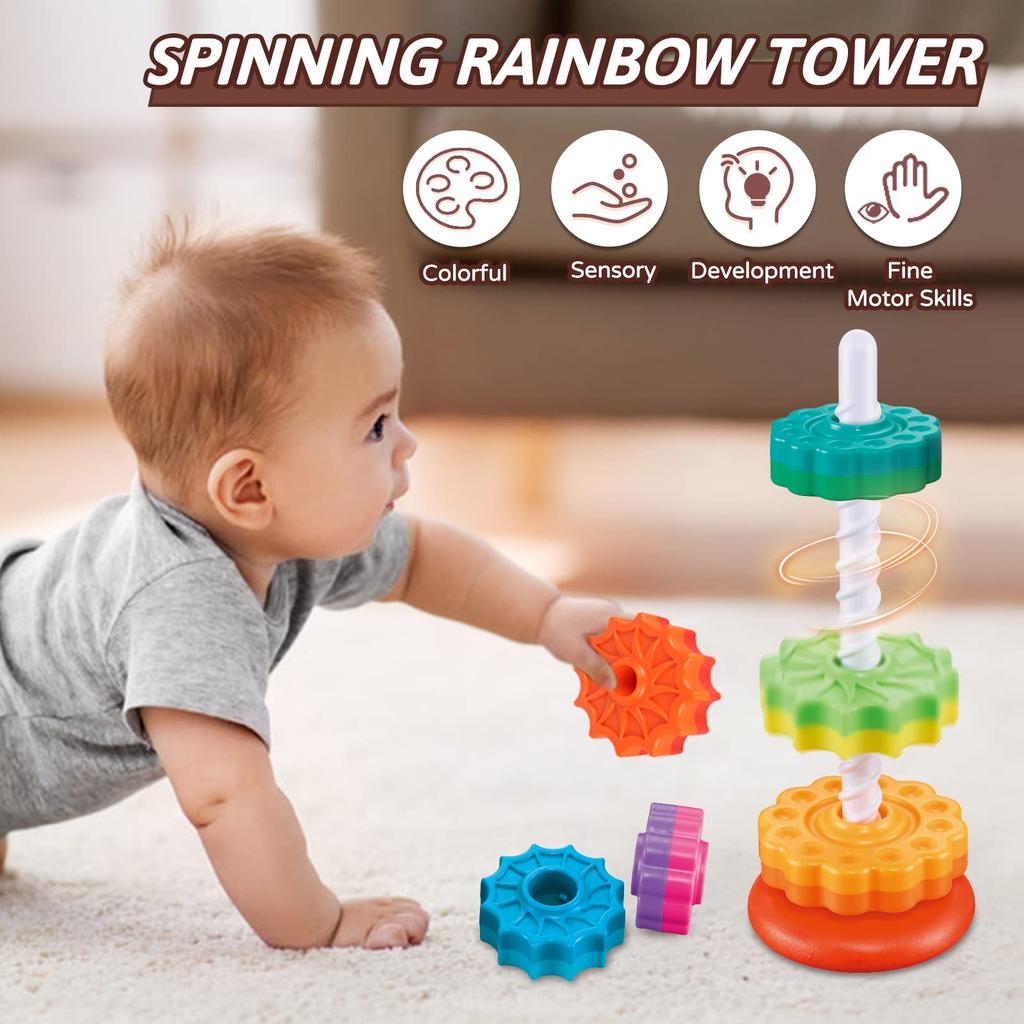 Torre Arcobaleno Rotante per Bambini Piccoli Torre Piramidale Impilabile Rotante Tazza Giocattolo Educativo Montessori Puzzle Sensoriale Regalo per Bambino