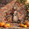 Autumn Theme Door Decorations Cat Metal Wall Decor, Fall Tin Sign Plaque, Swing Decorative Crafts for Home Art Decoration Thanksgiving Harvest