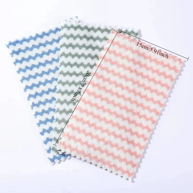 5/10/20Pcs Kitchen Wipes Coral Velvet Wave Design Wipes Microfibre Thickened Absorbent Wipes Household Cleaning Cloth Set