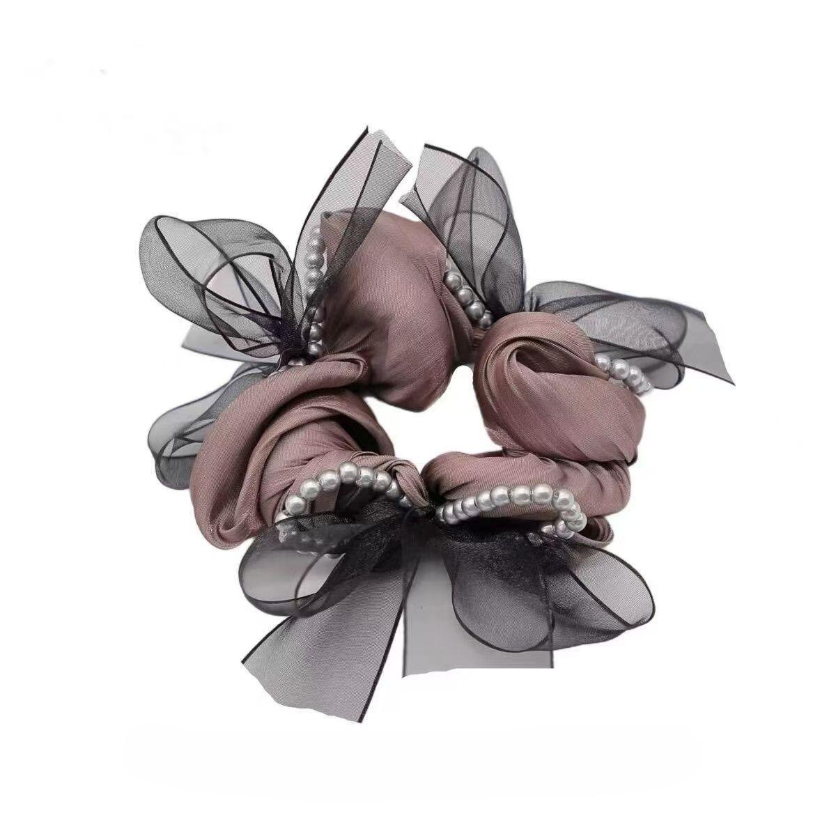 

French Gentle Mesh Delicate Bow Large Intestine Hair Ring Women s New High-end Ball Hair Rope Head Rope Head Flower розовый