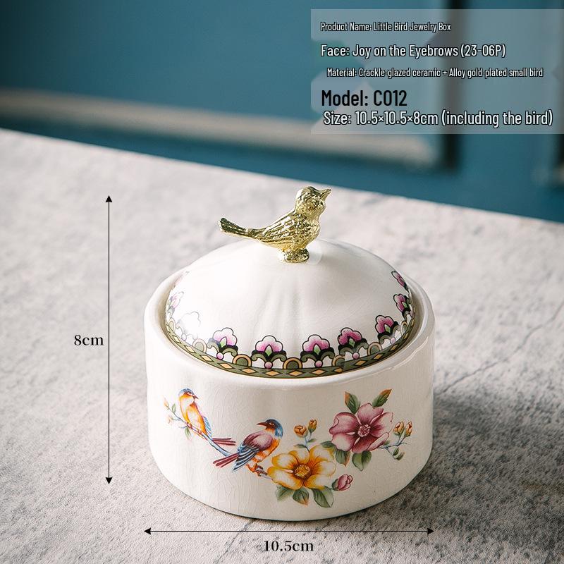 Retro Ceramic Bird Jewelry Box - Necklace & Ring Storage, European Home Decor