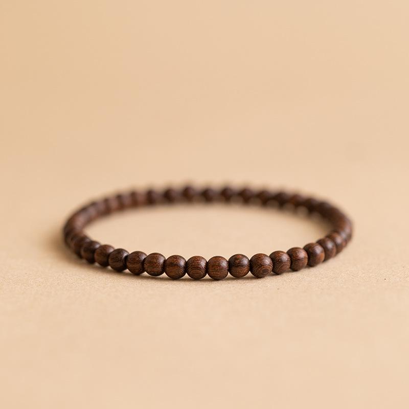New Chinese Style Golden Sandalwood Bracelet for Men & Women - High Oil Density, Old Material, Single Strand Prayer Beads, Retro Style.