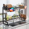 ADBIU [Width 62-82cm, Height 49-55cm] Extendable 2-Tier Kitchen Dish Rack, Stainless Steel, Rustproof Coating, Large Capacity, Includes Knife, Cutting