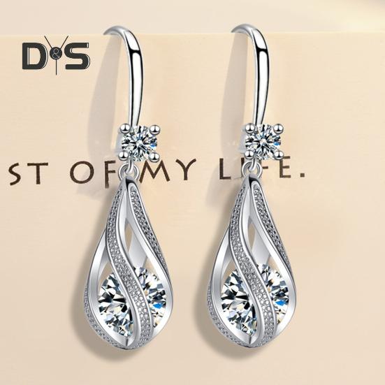 Srebrne Kolczyki Łezki dla Kobiet Kolczyki Wiszące z Cyrkoniami Sześciennymi Biżuteria Ślubna Dodatek dla Panien Młodych