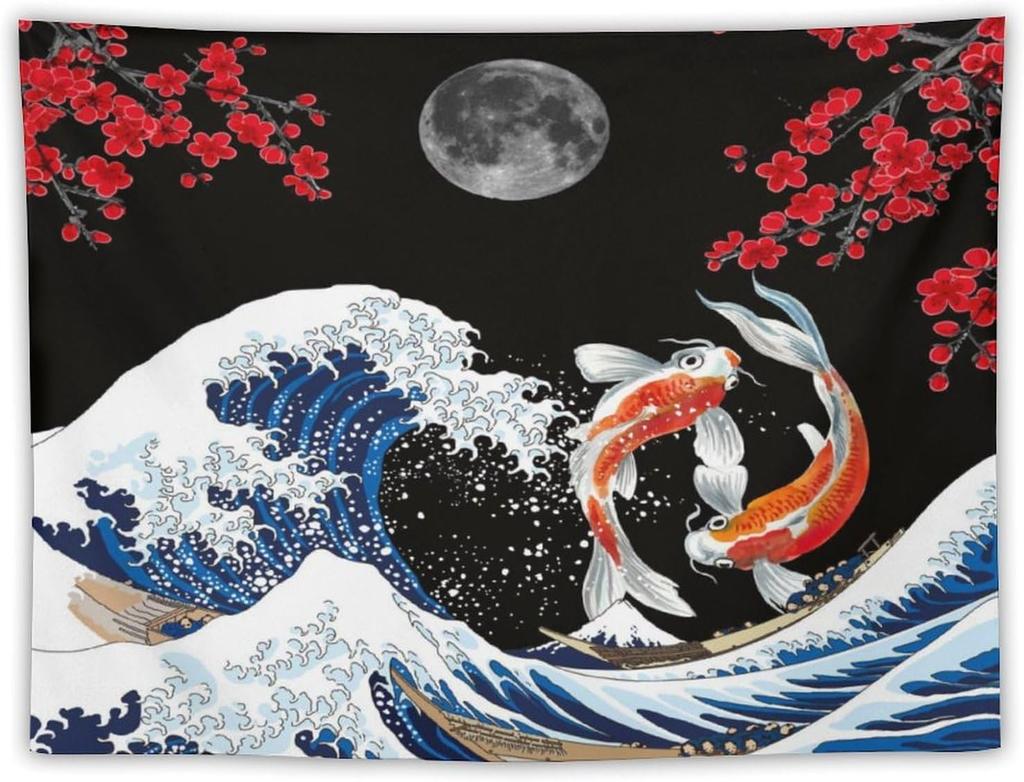 Japanese Red Geisha Tapestry Asian Cherry Blossom Traditional Kimono Folk Tapestries Home Decor Living Room Bedroom Apartment