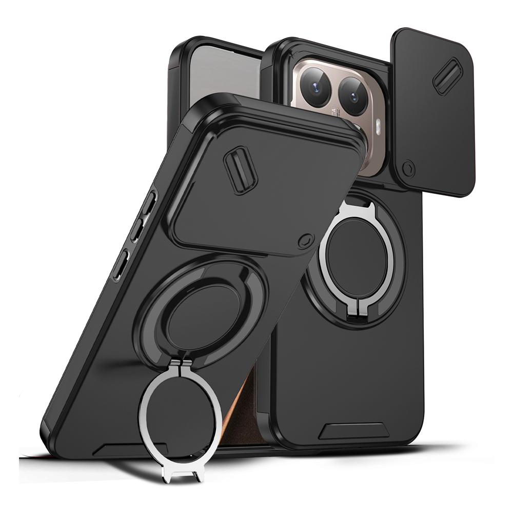 KEYSION 360° Rotating Ring Stand Phone Case for Xiaomi 15T 15T Pro Silicone+PC Slide Camera Protection Magnetic Shockproof Cover