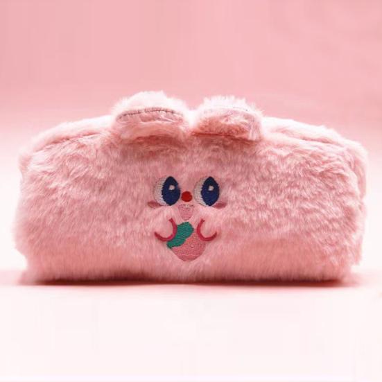 Plush Pencil Case for Girls Large Capacity Cute Bear Pen Bag for Students Fluffy Furry Stationery Pouch for School
