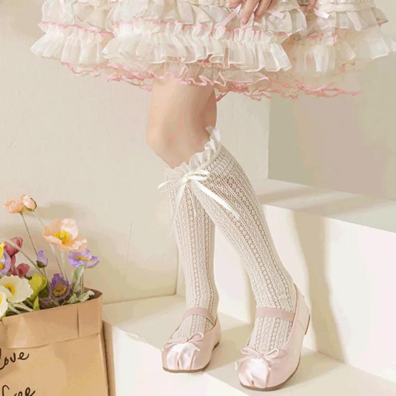 Meias Longas de Renda para Meninas, Meias de Rede com Padrão Jacquard de Laço Doce, Meias de Malha, Meias Frilly de Rede de Pesca de Balé para Bebê, Leggings Lolita