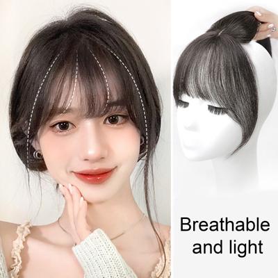 Women 3D French Bangs Natural Clip-in Wispy Bangs Forehead Hair Extensions Black Brown Curved Air Bangs Fringe Wig Hairpieces