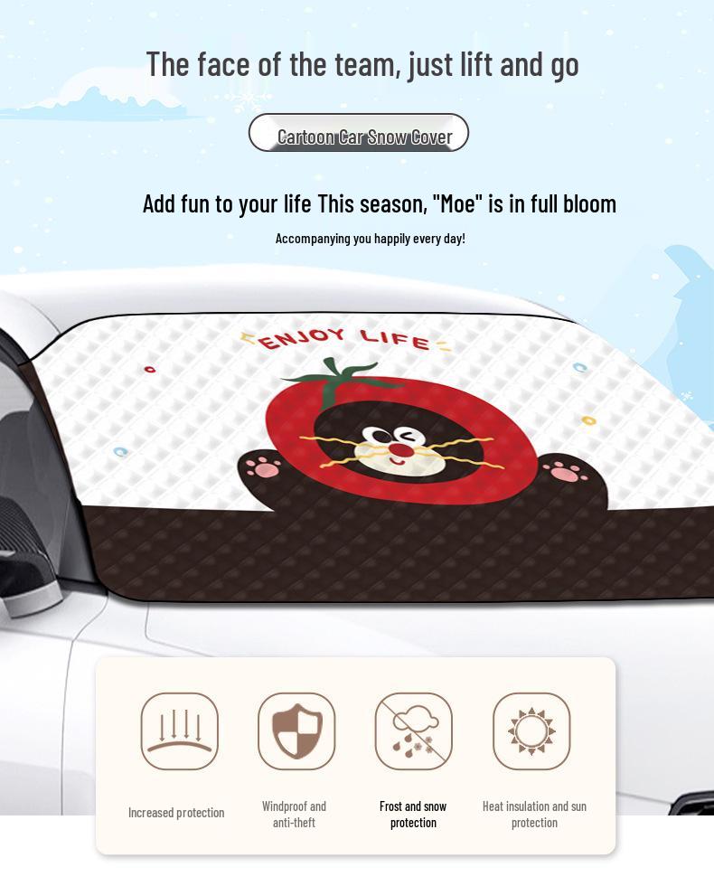 Thickened Cartoon Winter Car Windshield Snow and Sun Cover