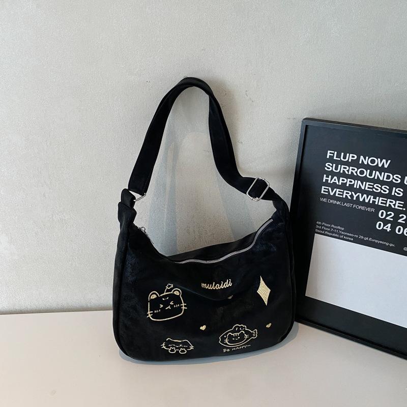 2025 new Korean version of casual niche design tote bag, student class commute fashion soft leather shoulder messenger bag