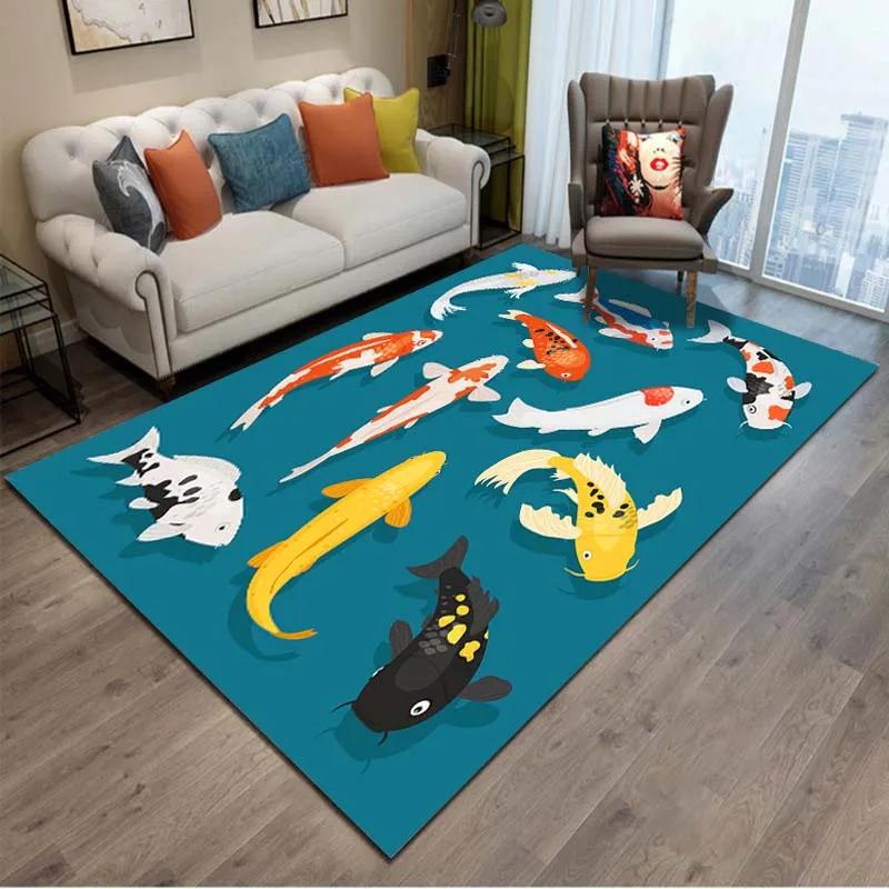 Japanese Luxury Koi Fish Flowers Pattern Living Room Anti Slip Area Carpet Bathroom Mat Doormat Bedroom Outdoor Mat Home Decor