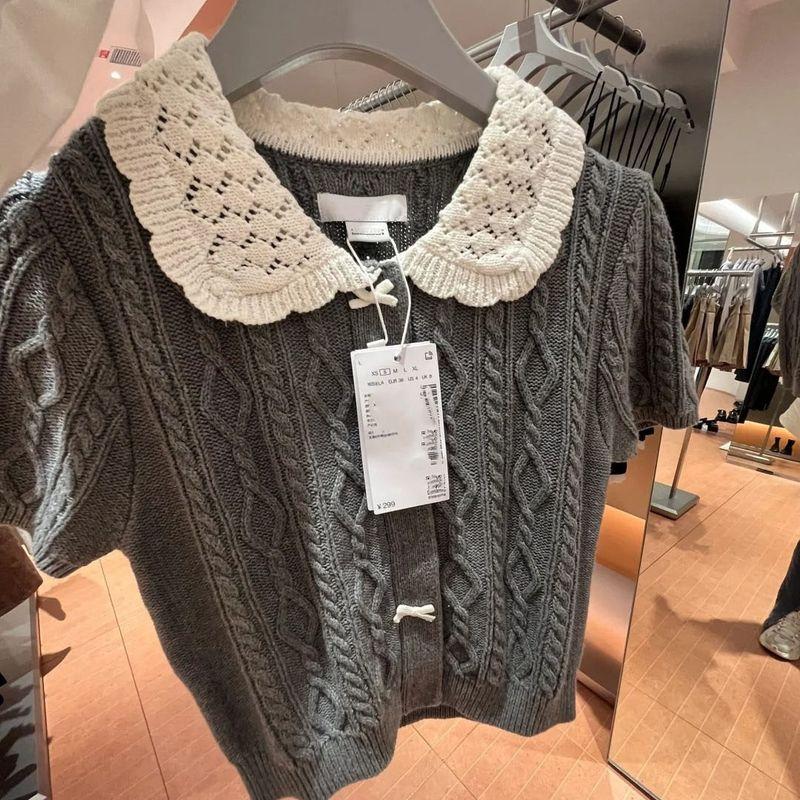 

First-Line Big Brand Autumn and Winter Younger Peter Pan Collar Knitwear Gray S