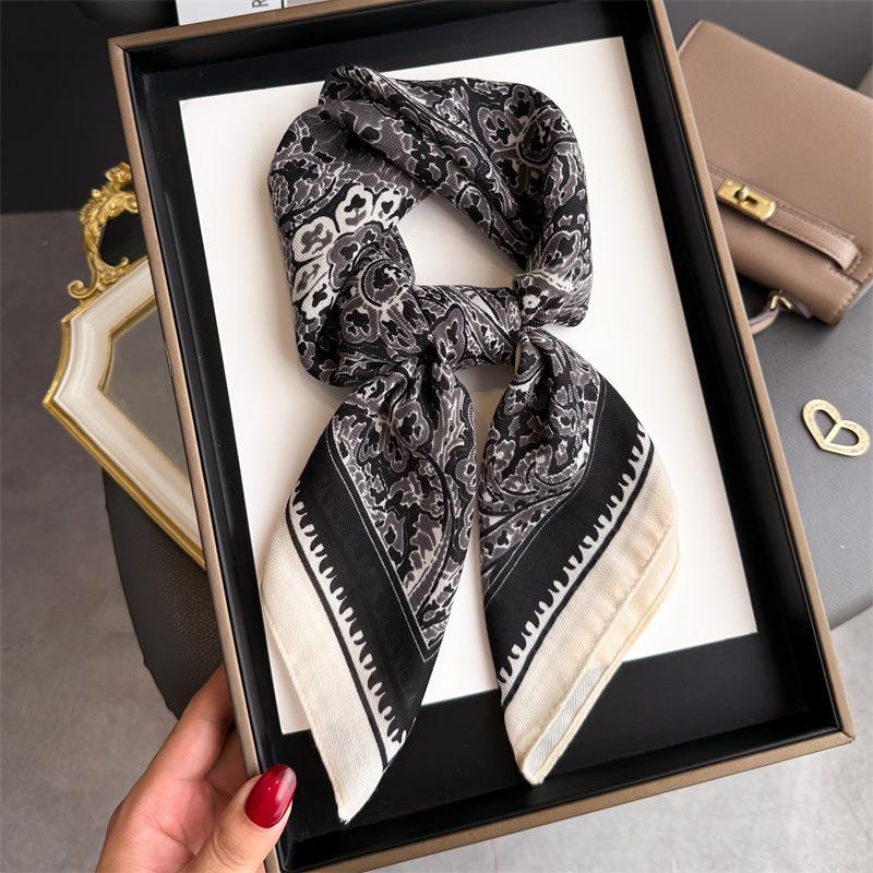 New cashew herringbone pattern cotton and linen small square scarf silk scarf imitation velvet headscarf shawl sun protection scarf women's scarf