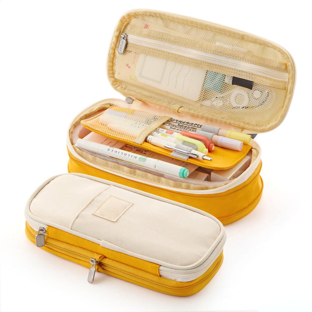Stationery Bag Large Capacity Students Macaron Color Matching Canvas Pencil Bag Stationery Box
